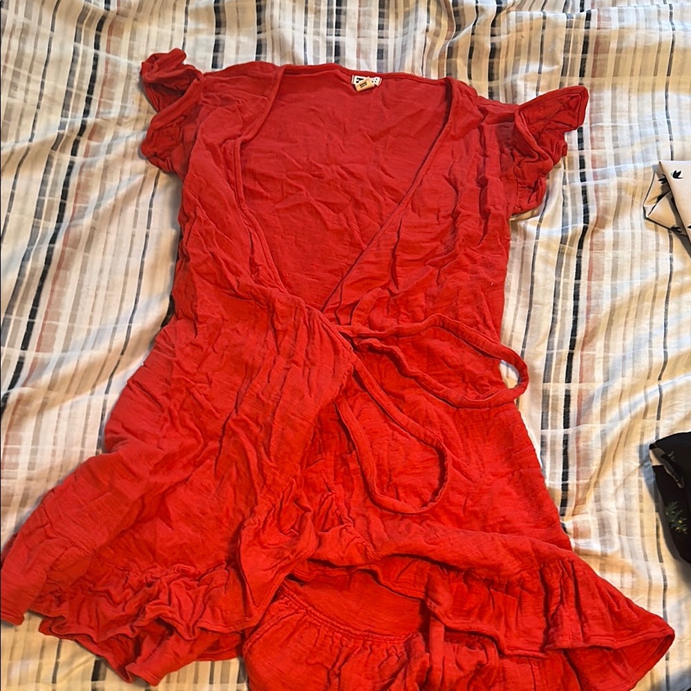 Red Wrap Dress with Ruffle Details